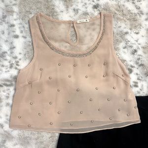 Sheer Blush Top with Dainty Pearl Beading 🤍